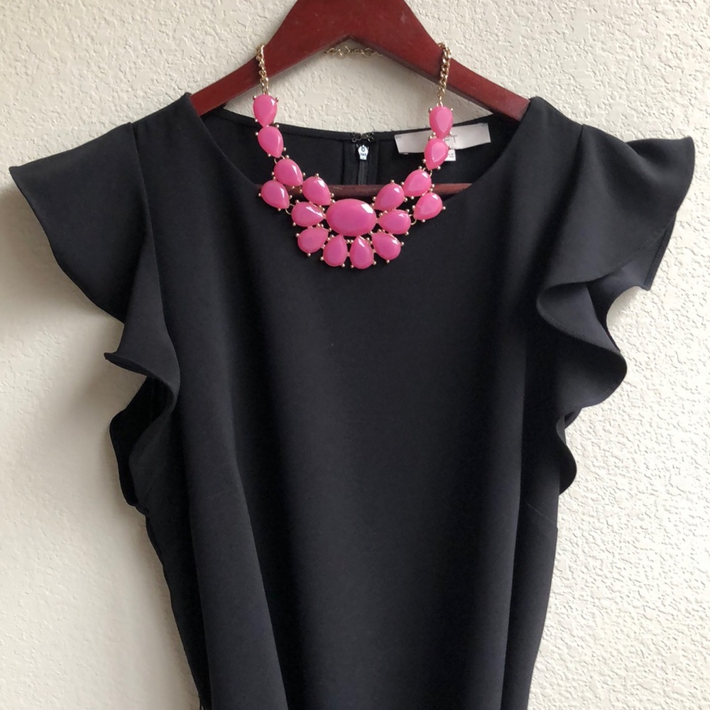 EUC Loft Black Ruffle Short-Sleeve Dress - Sz. 12